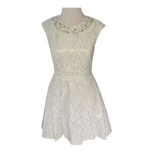 Eliza J Women's Fit & Flare Dress Jacquard Metallic Gold ivory Size 6